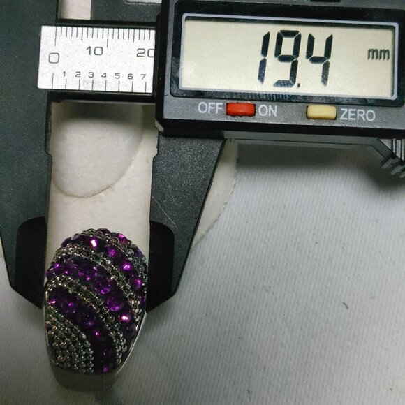 Beehive Dome Ring Purple Rhinestones Size 9 Beaded Accents Vintage Silver Tone - Picture 9 of 10